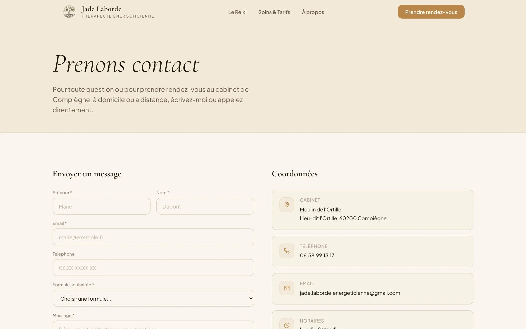 Formulaire de contact et coordonnées