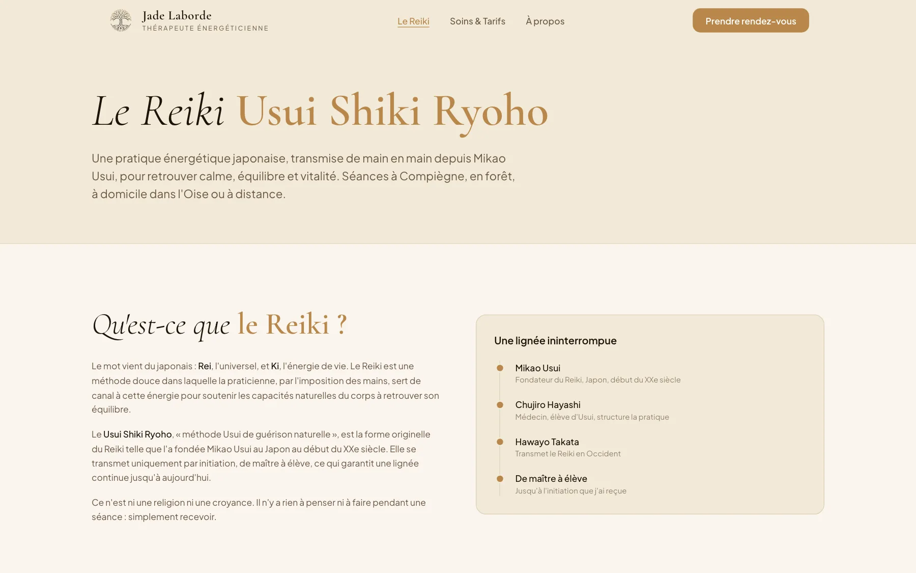 Page de présentation du Reiki