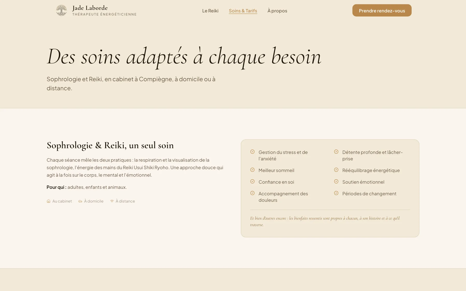 Page des soins proposés