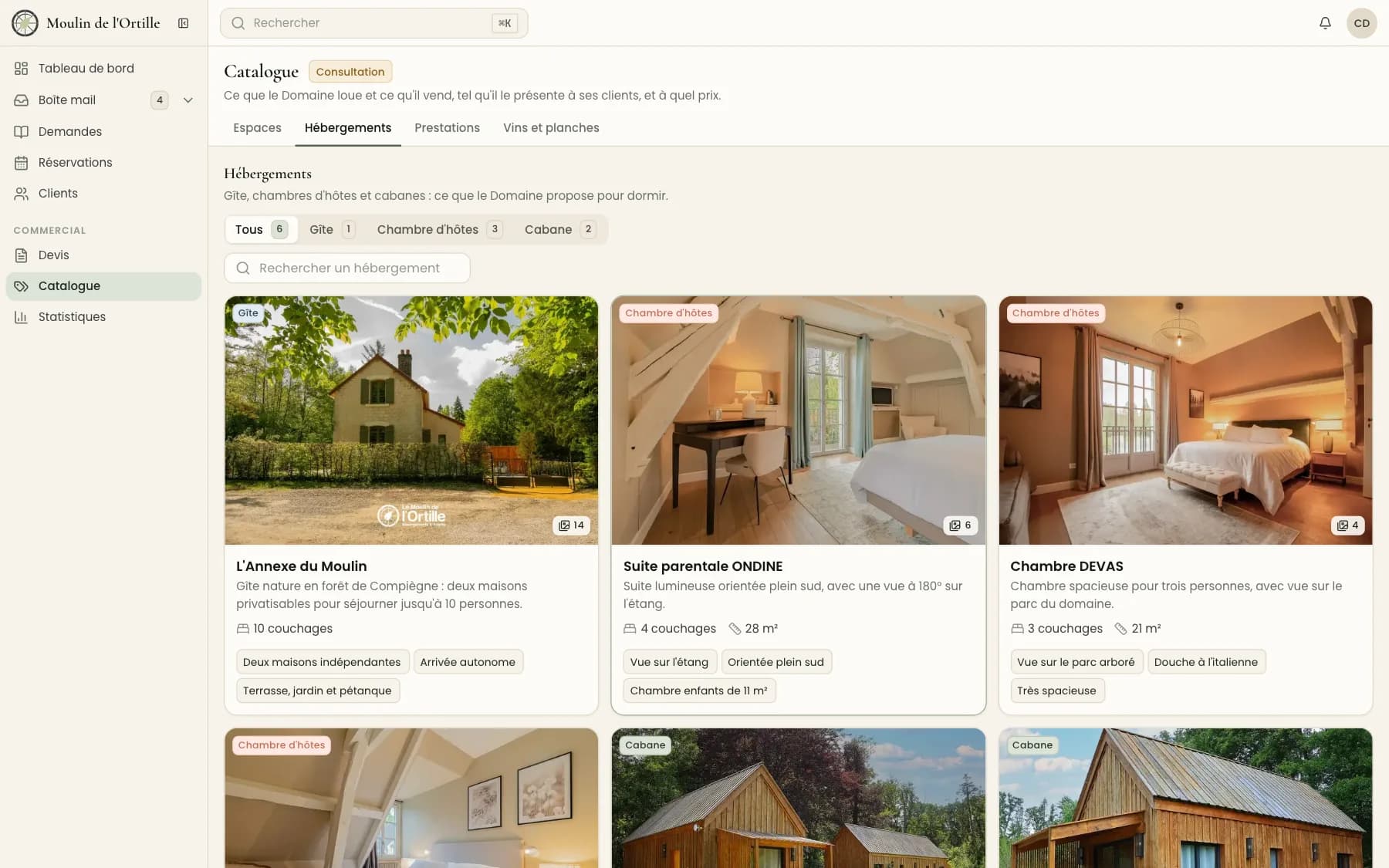 Catalogue des hébergements du Domaine
