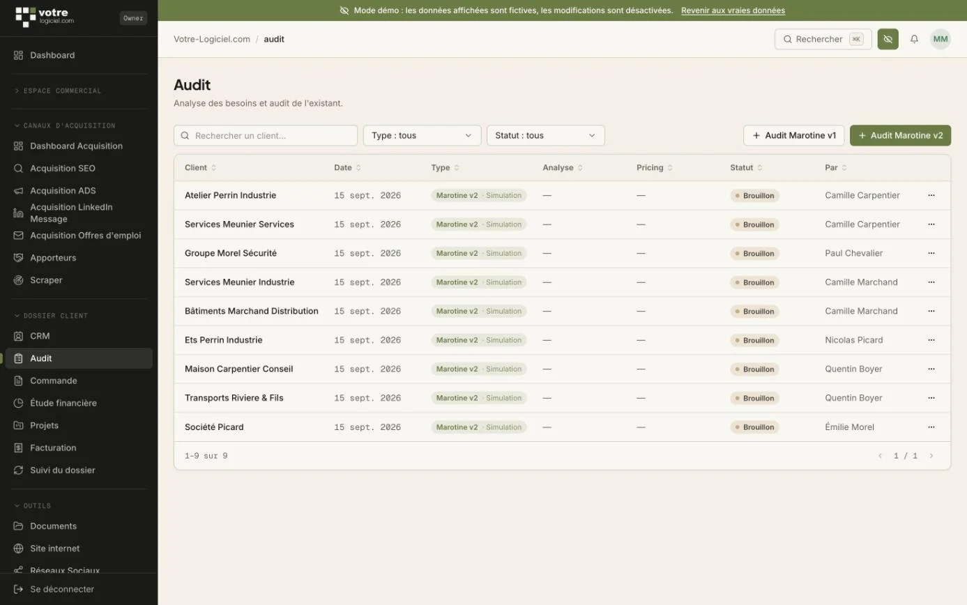 Liste des audits clients