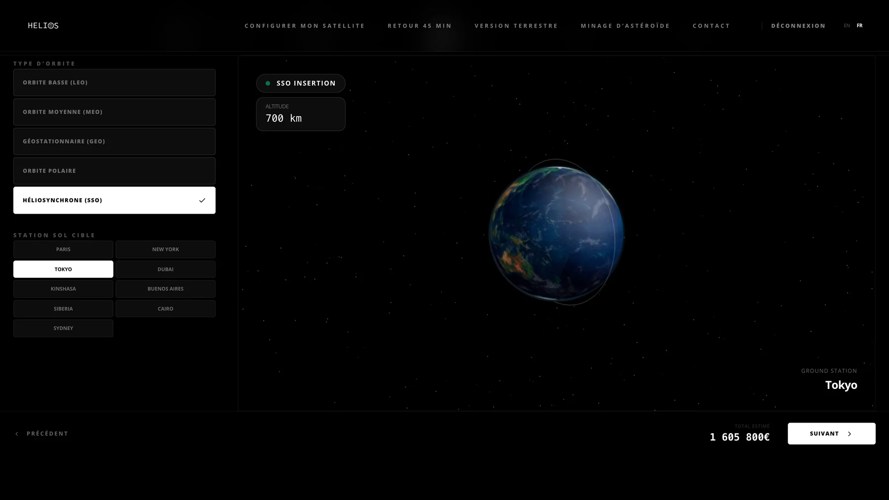 Helios-Sat, le choix de l'orbite autour de la Terre dans le configurateur